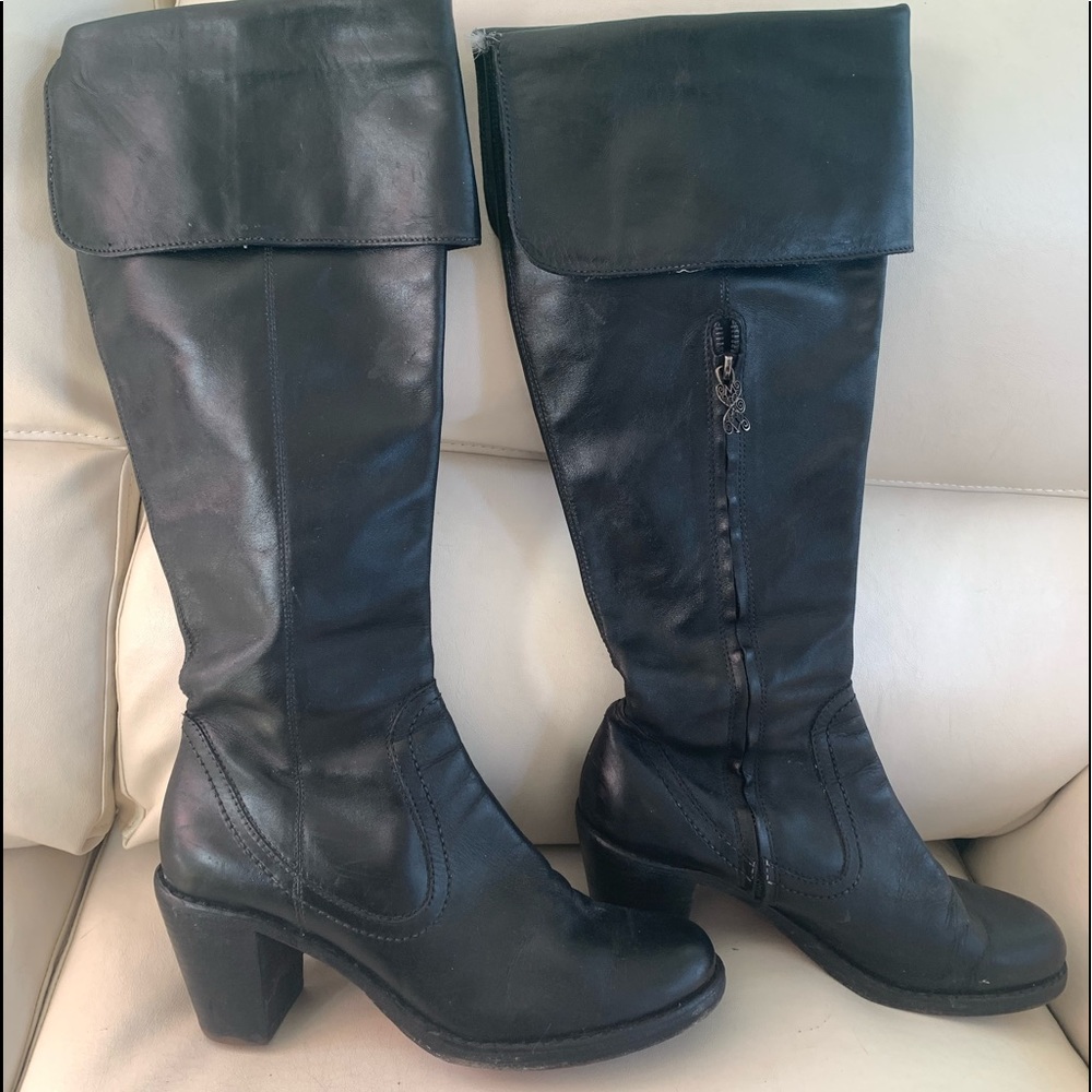 High fold over real leather upper and sole boots